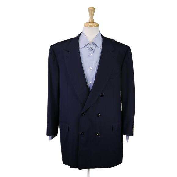 Brioni Navy Blue Blazer Wool Double Breasted Metal Buttons Sportcoat 48L - Picture 1 of 13